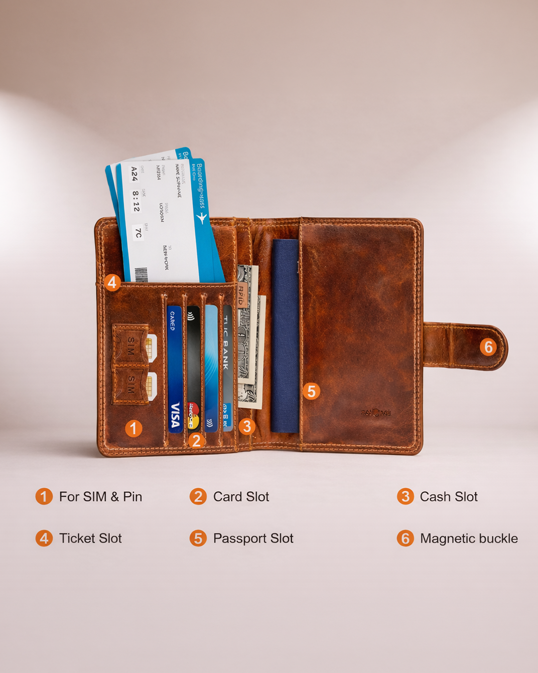 Passport Wallet - Cognac Brown view 5